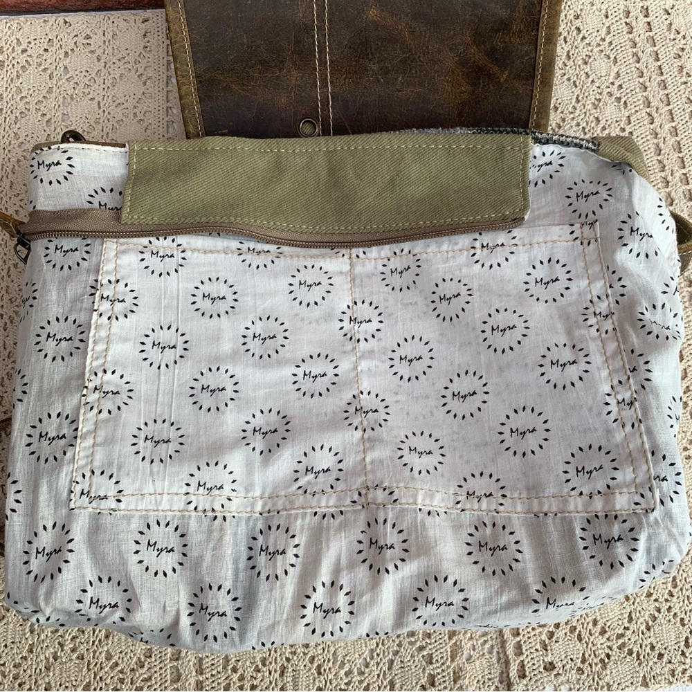 Myra Bag Distressed Leather & Canvas Crossbody Handbag Shoulder Purse - Picture 9 of 16